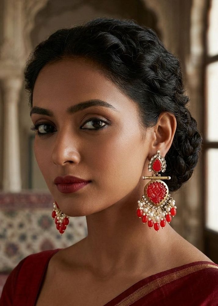 New Exquisite Red &amp; Gold Dangle Earrings
