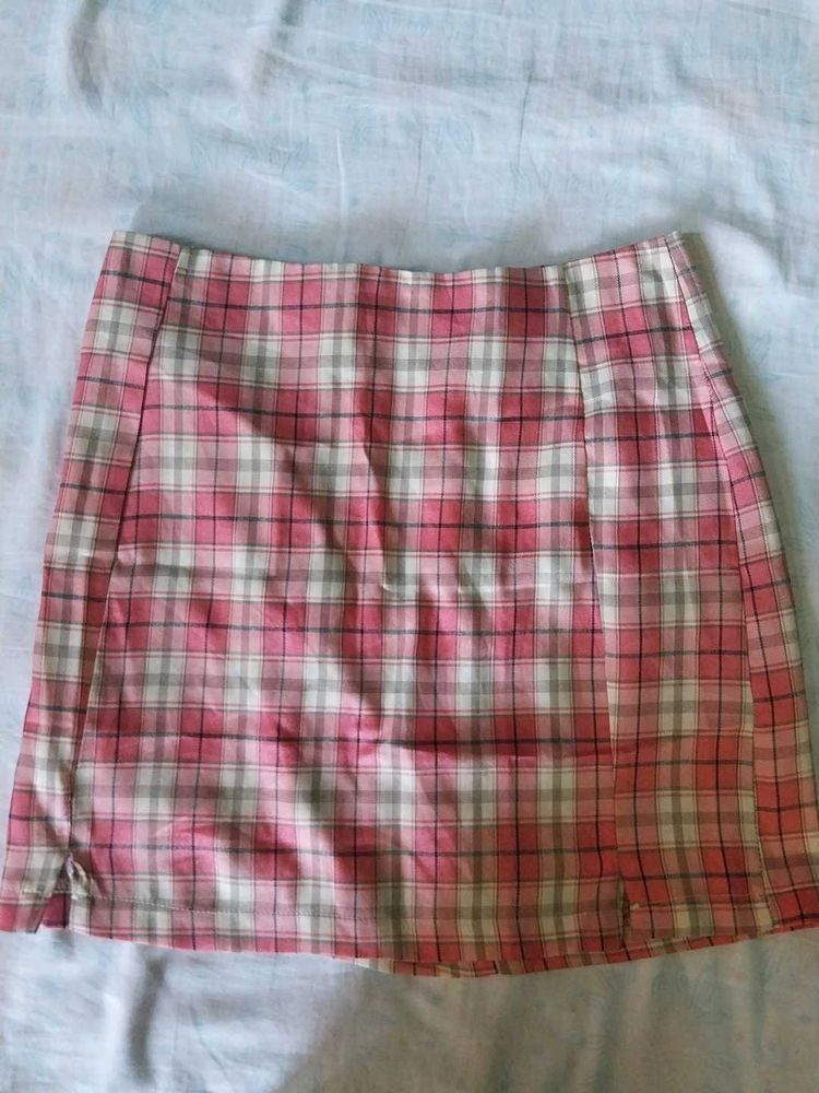 Pink Plaid Mini Skirt