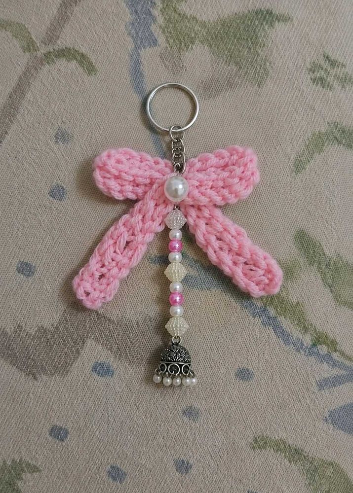 Pink Bow Keychain with Jhumka Charm