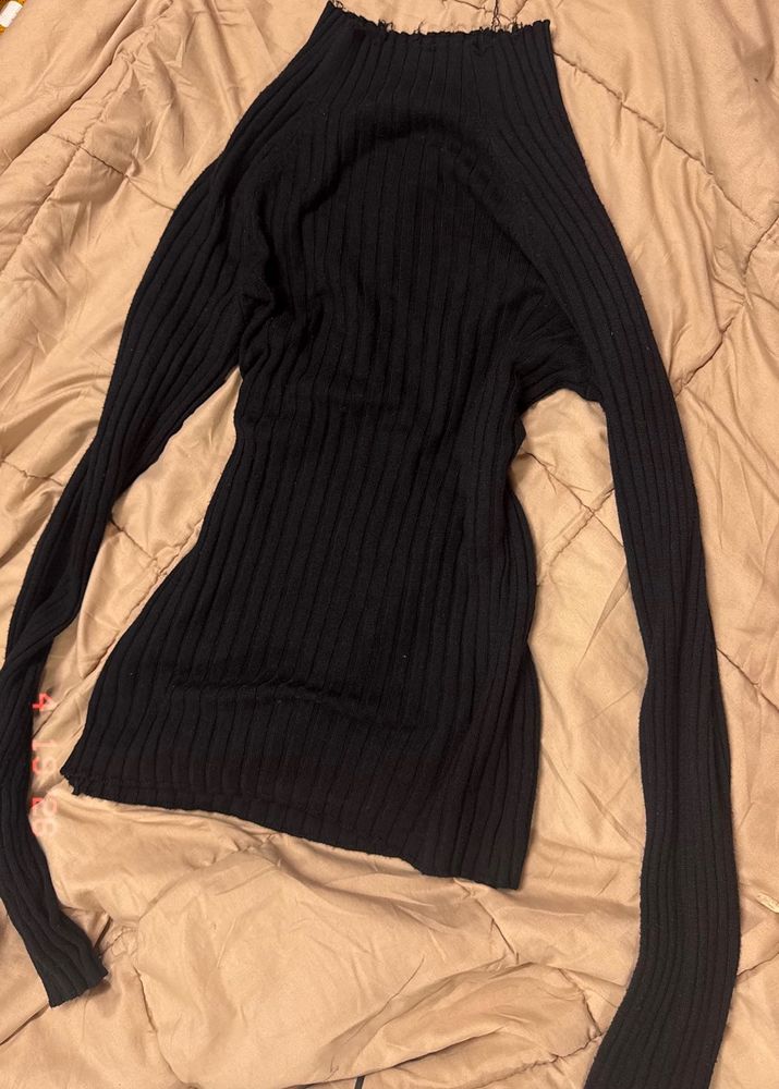 Chic Black Ribbed Mock Neck Top