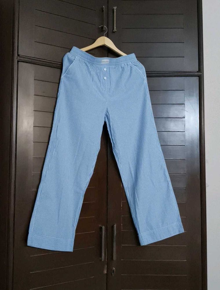 Wunder Love Blue Striped High-Rise Cotton Pants