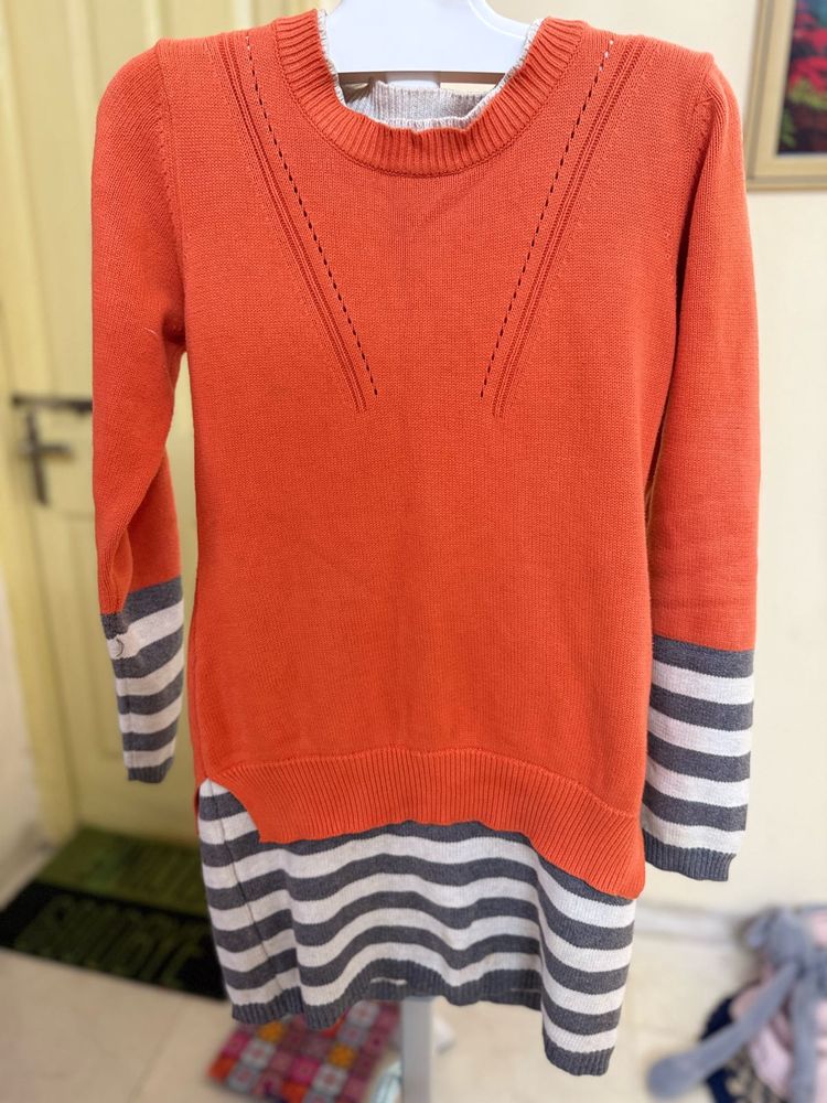 Orange Knit Sweater Dress