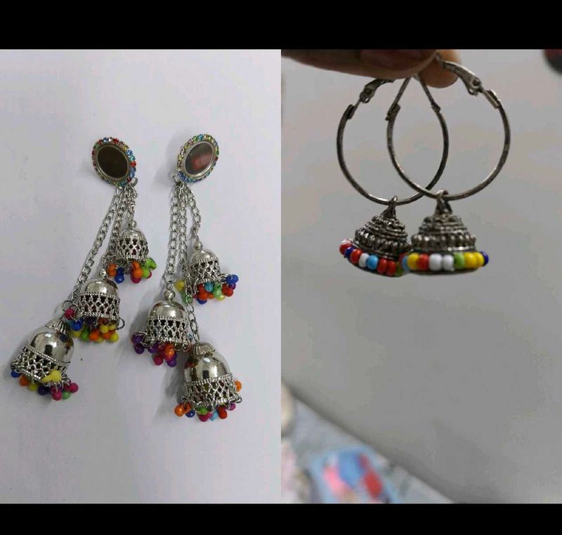 Boho Jhumka Earrings with Beads