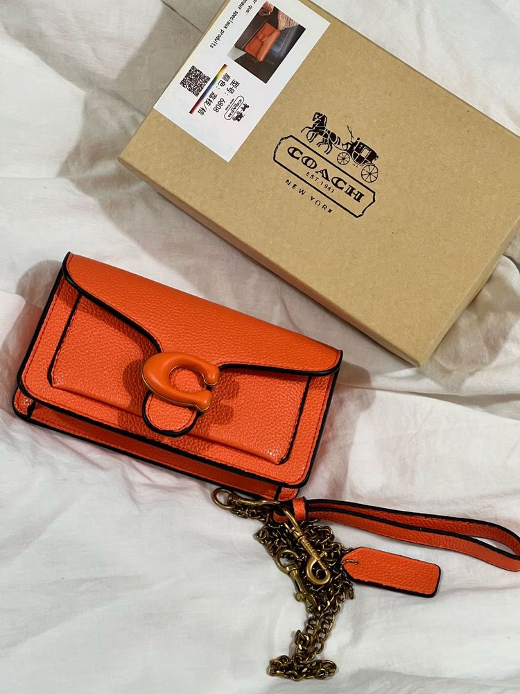 Coach Orange Leather Chain Bag