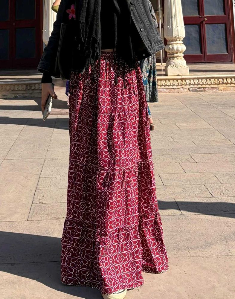 Maroon Printed Ethnic Skirt