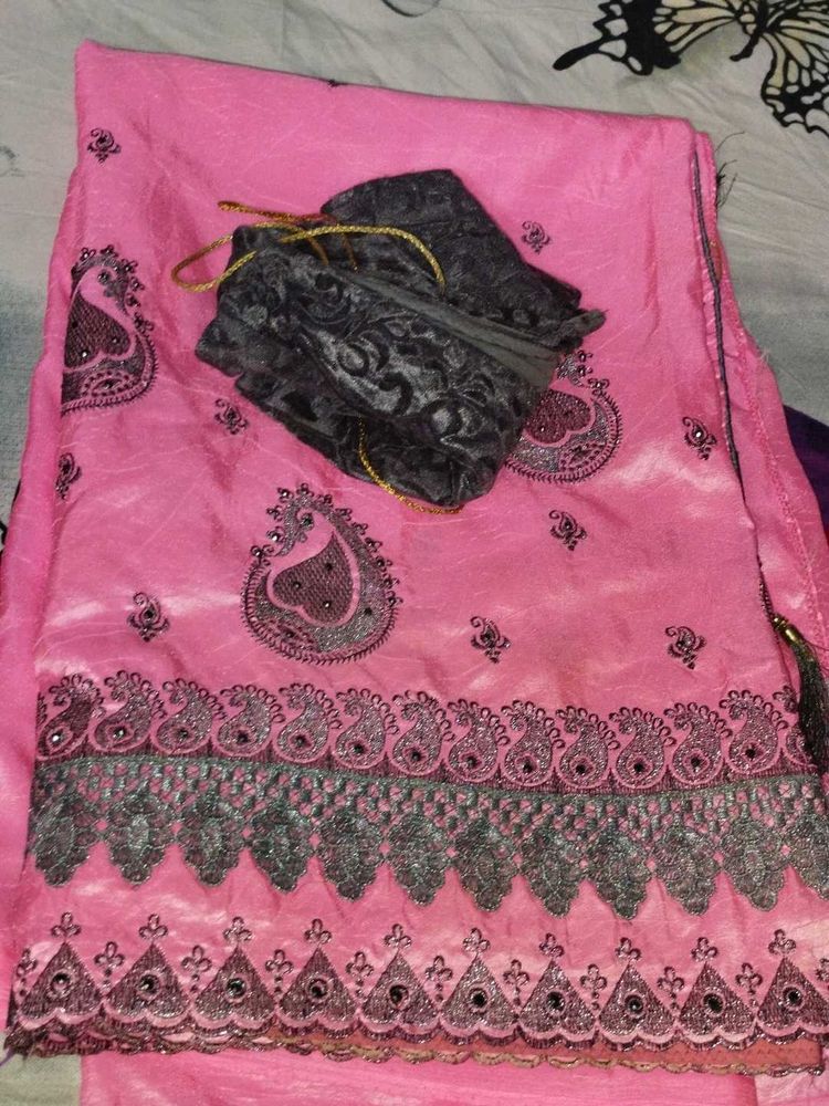 Pink Embroidered Saree