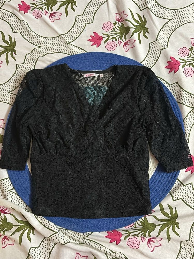 Chic Black Lace Wrap Top