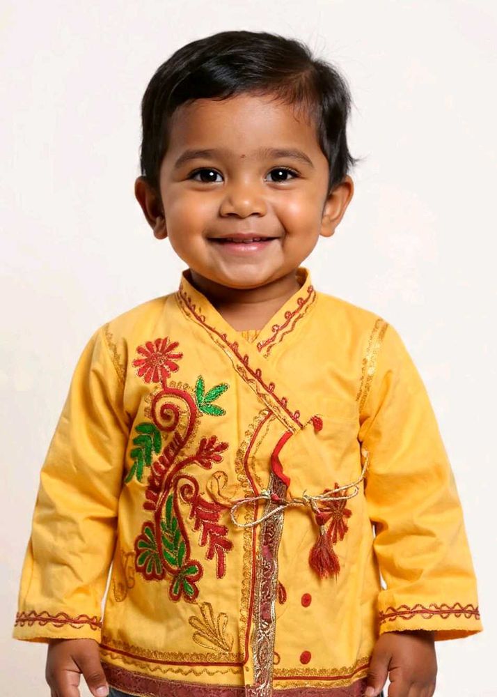 Yellow Embroidered Kurta for Boys