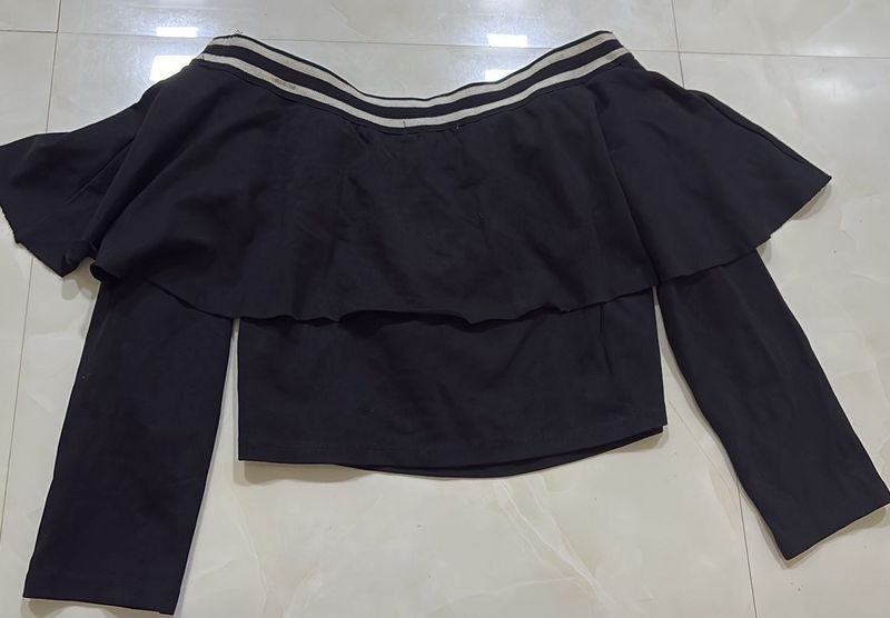 Black Off-Shoulder Ruffle Top