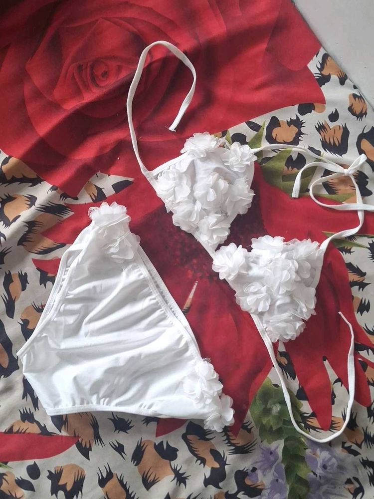 White Floral Bikini Set