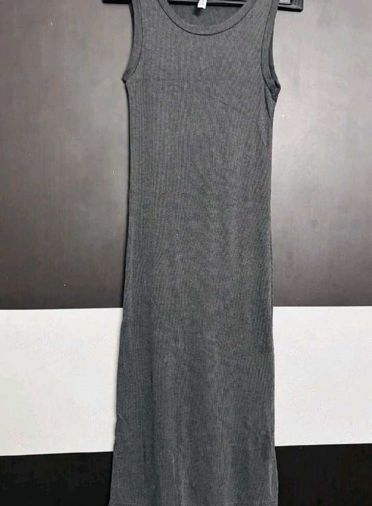 Gray Ribbed Tank Dress