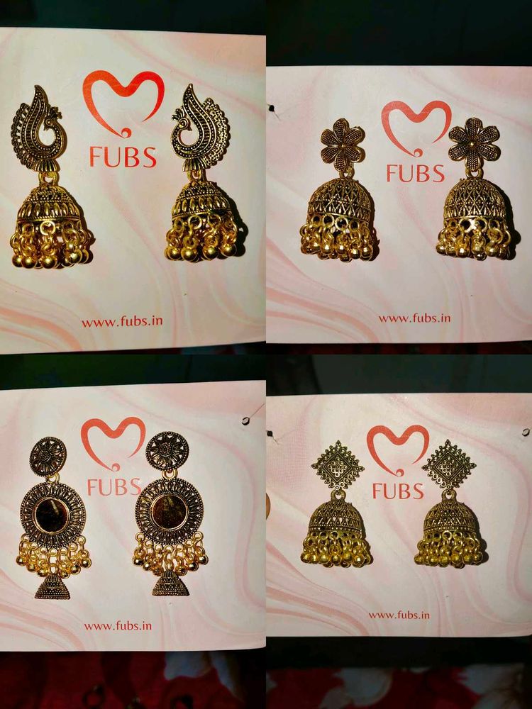 Gold jhumka earrings set combo of 4 pieces