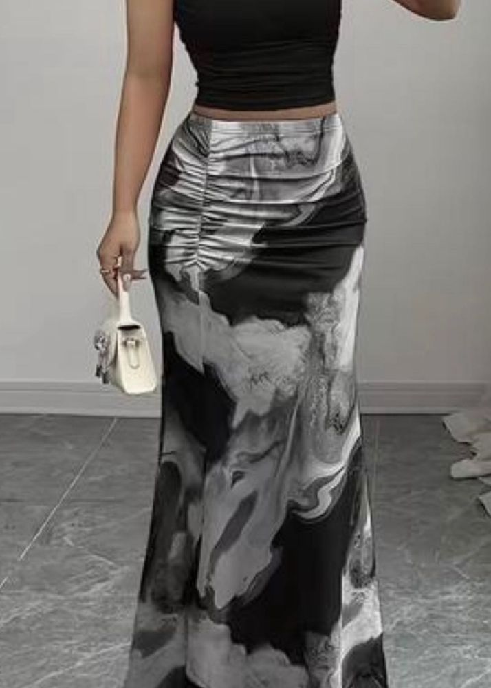 Stylish Marble Print Maxi Skirt