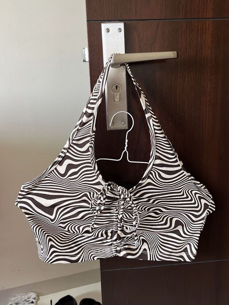 Monochrome Swirl Print Halter Top
