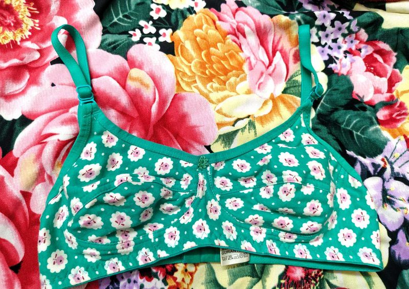 Green Floral Print Bra