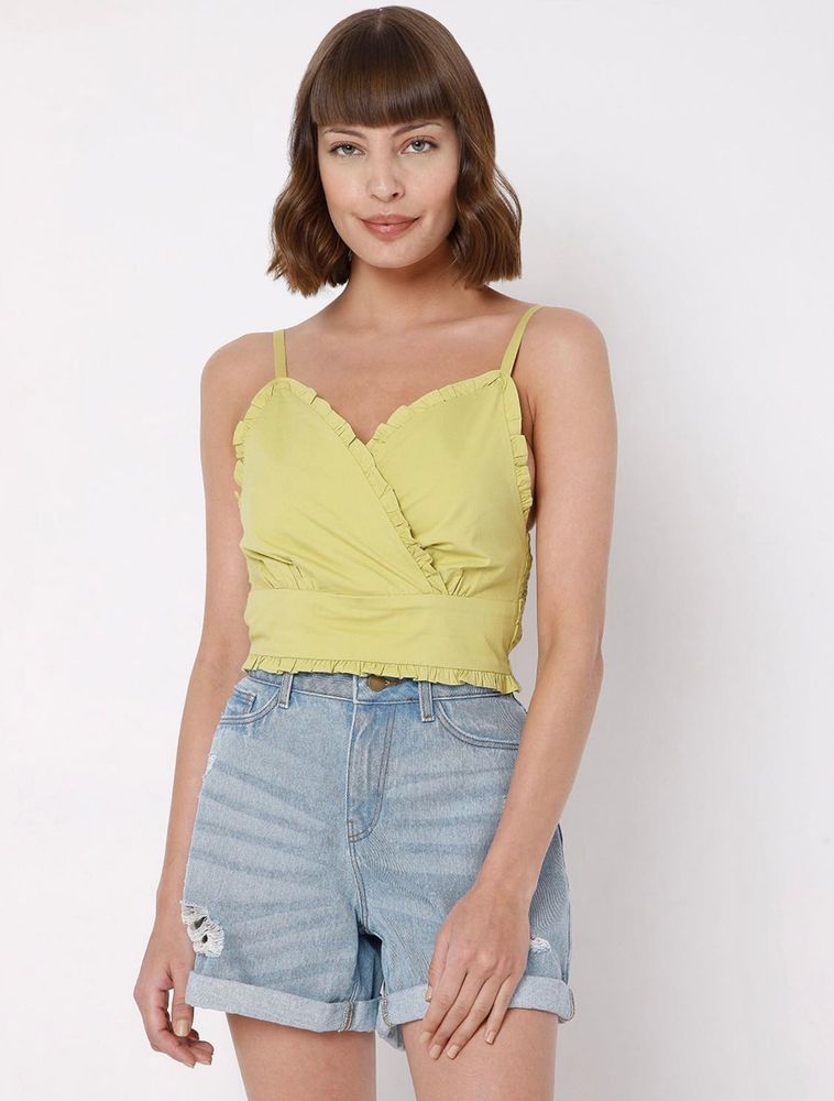 Chic Lime Green Cami Top with Ruffle Detail