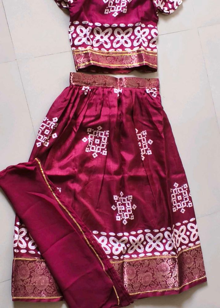 Maroon Lehenga Choli with White Print