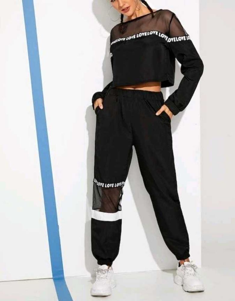 Graphic letter mesh panel joggers