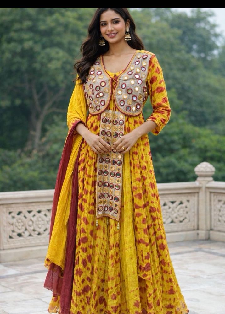 3 peice  Kurta Set with Embellished Jacket