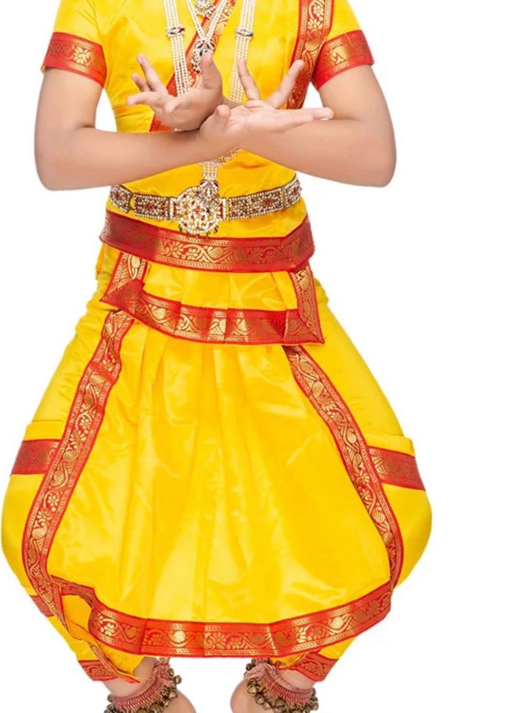 Bharatnatyam Yellow Lehenga Choli Red Border