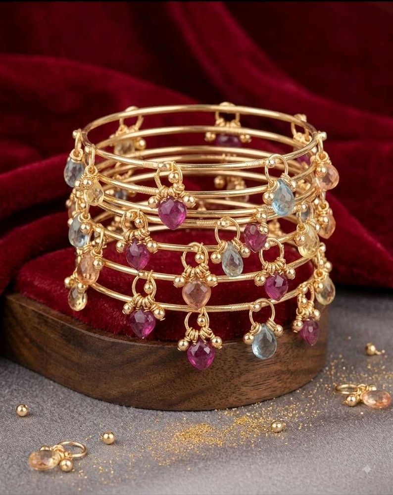 Gold-Plated Bangle Set with Gemstones...set of 8