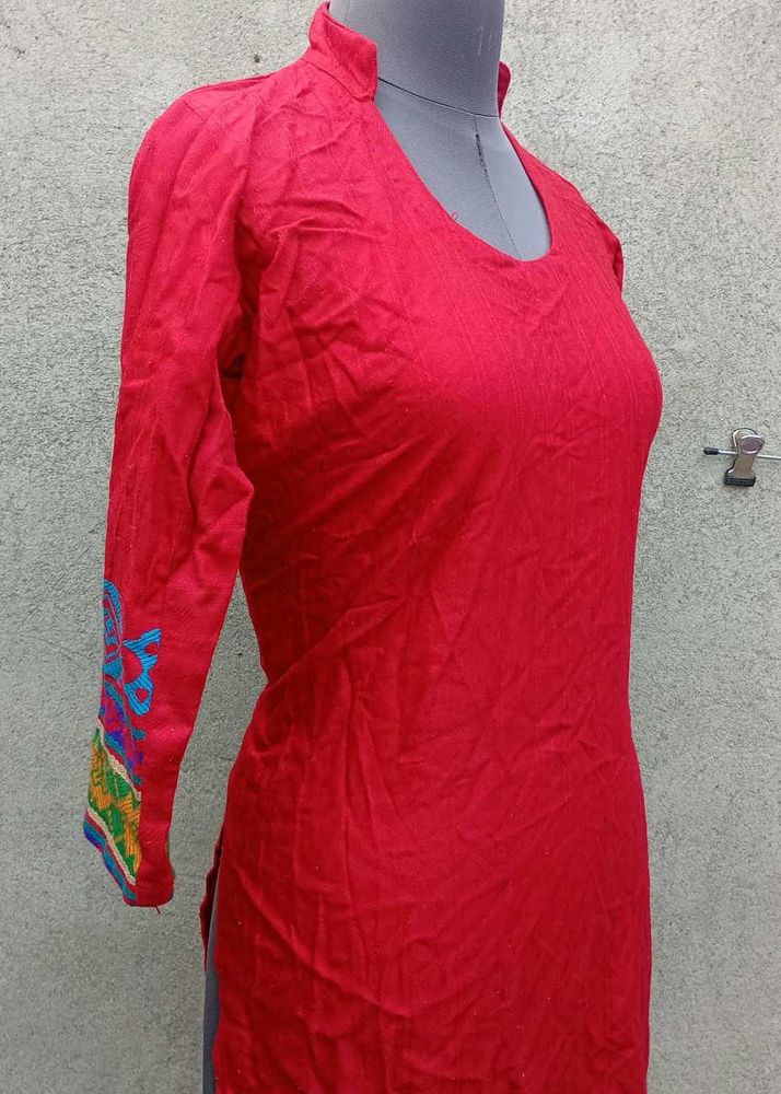Vibrant Red Embroidered Kurta