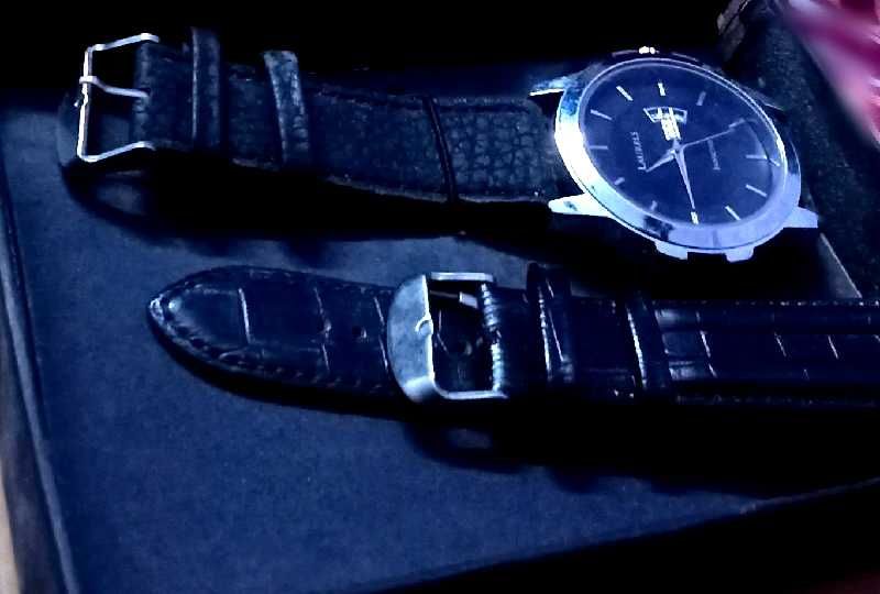 Classic Black Leather Strap Watch