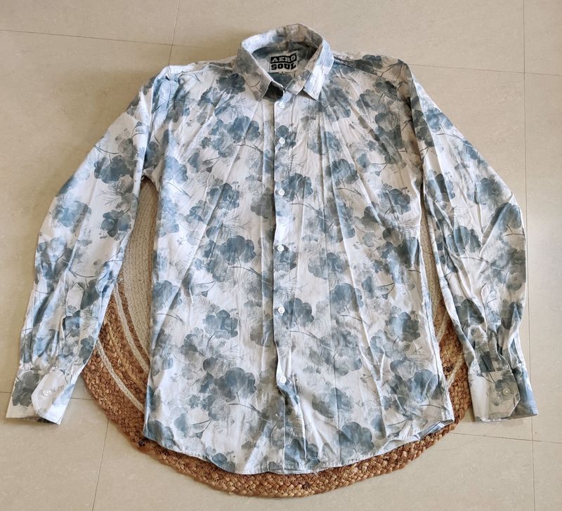 Mens White Grey Floral Shirt