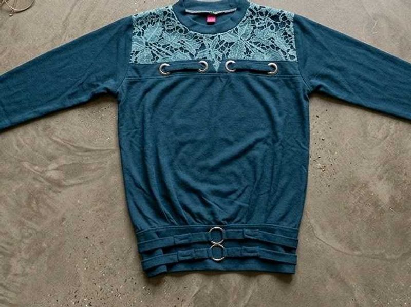 Teal Lace &amp; Grommet Detail Top