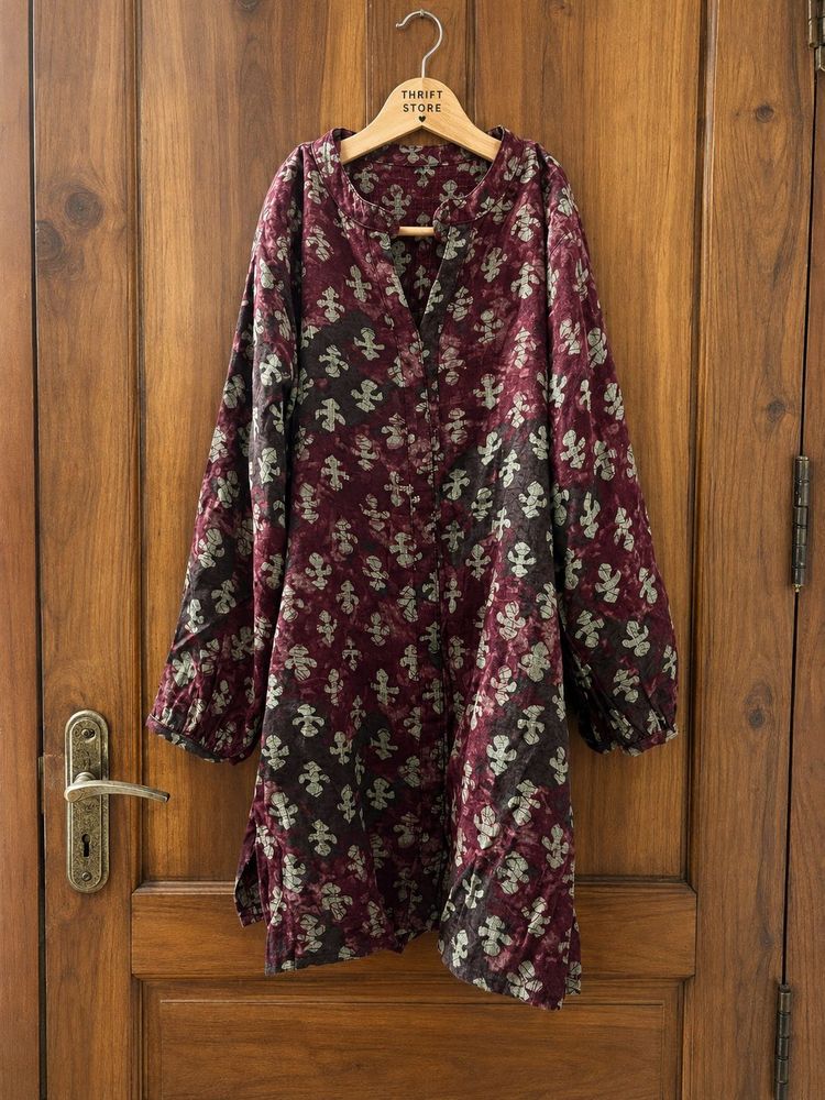 Maroon Printed short Kurta/short Top