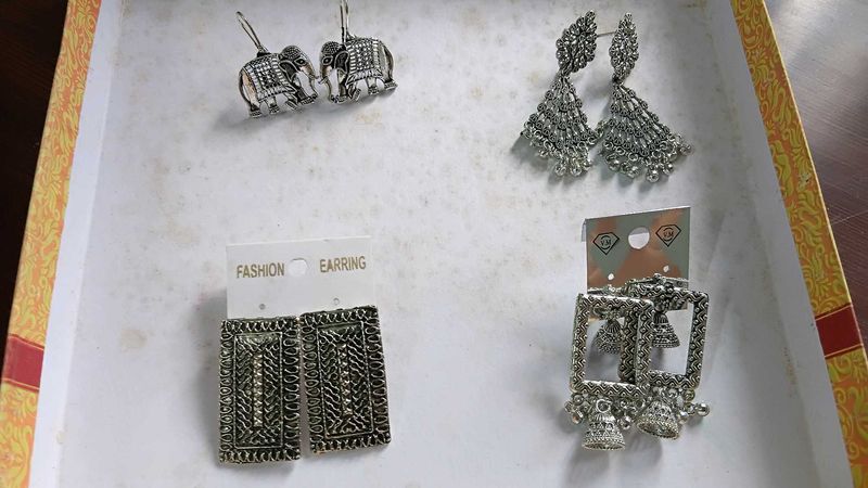Set of 4 Oxidized Silver Earrings