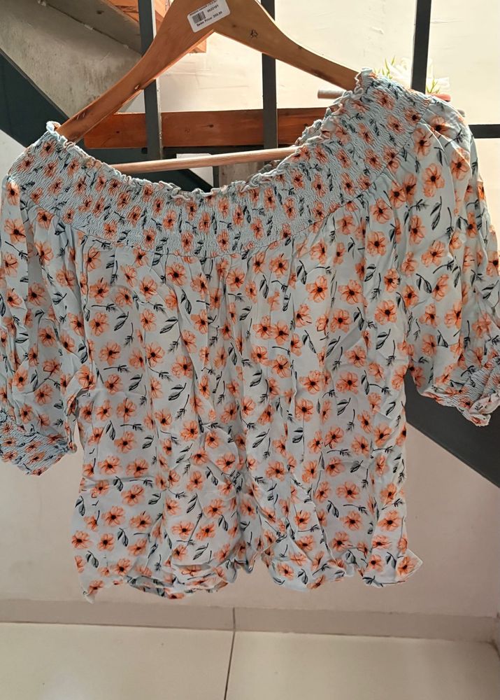 Cute Floral Off-Shoulder Smocked Top