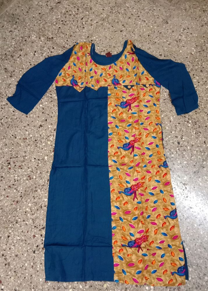 Brand New Kalamkari Peacock Print 3/4 Sleeves S Si