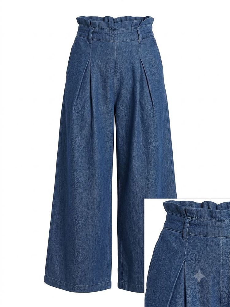 High-Waisted Wide-Leg Denim Culottes