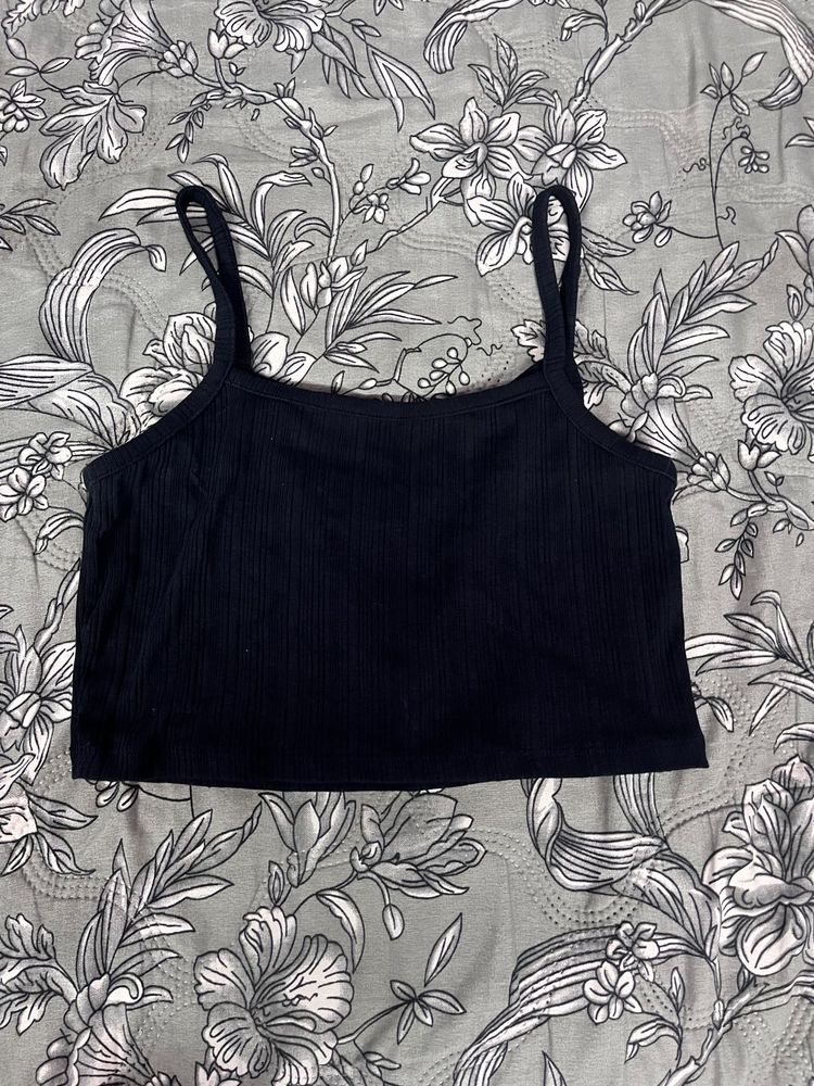 Black Ribbed Crop Cami Top