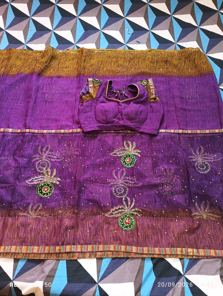 Beautiful Purple Saree with Blouse