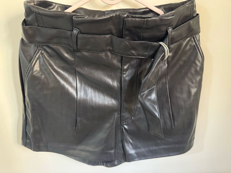 Belted Faux Leather Shorts
