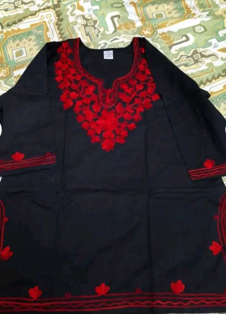 Black Kurta with Red Embroidery