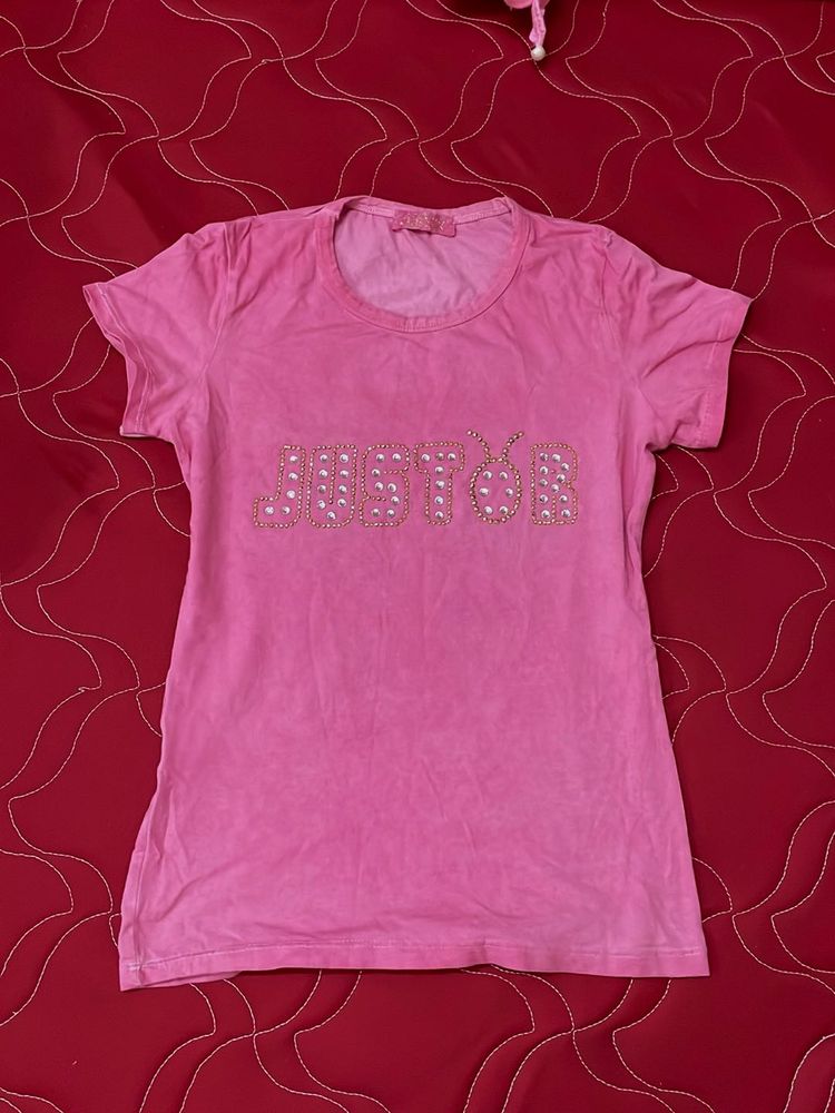 Pink "Just For" Rhinestone T-Shirt