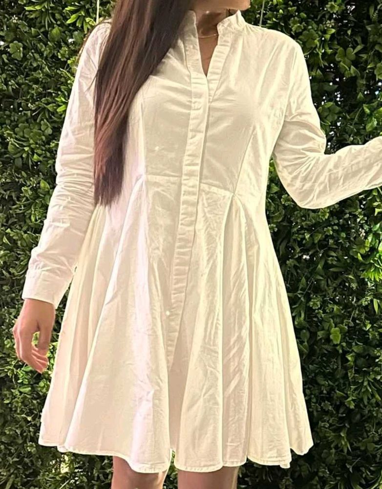 White Midi Shirt Dress For Women