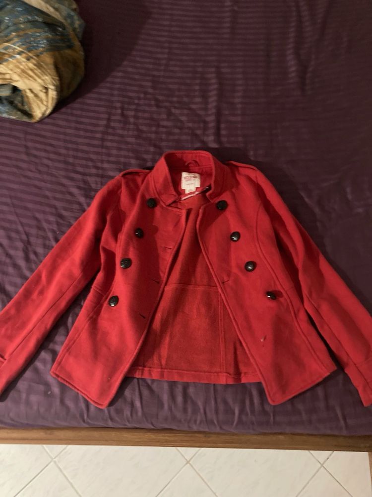 Red Double-Breasted Pea Coat