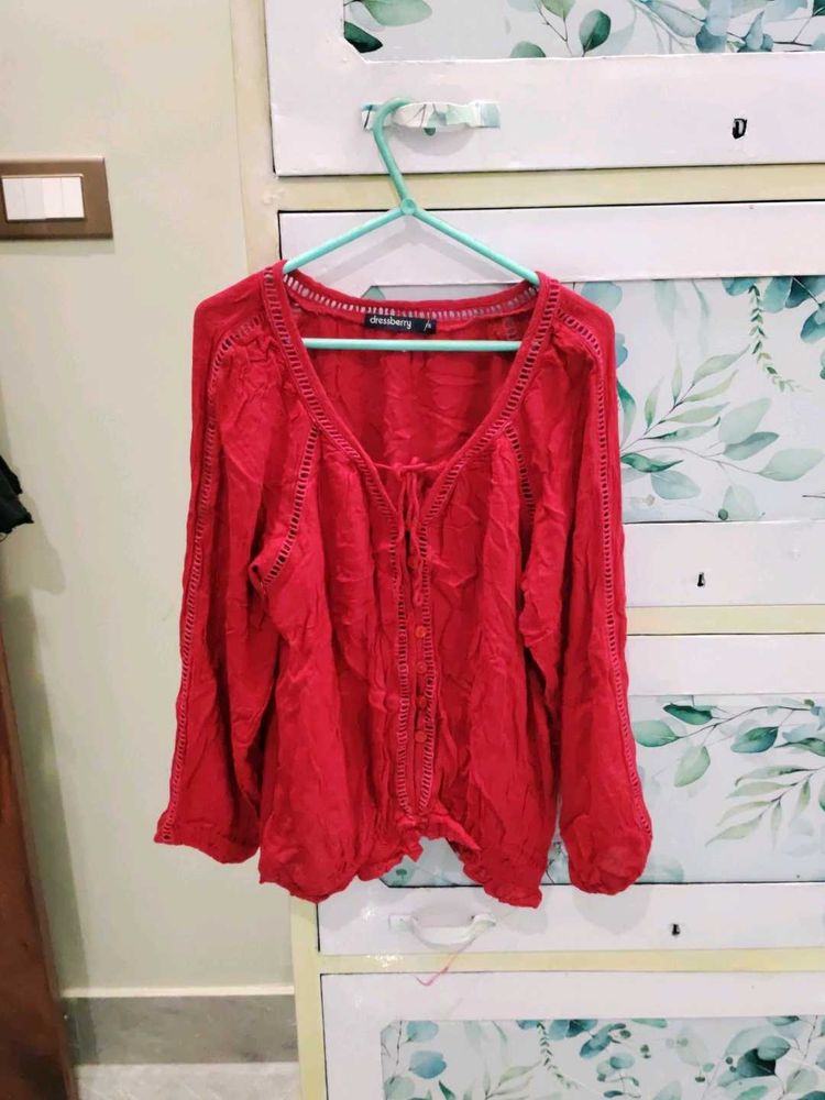 Chic Red Button-Up Blouse