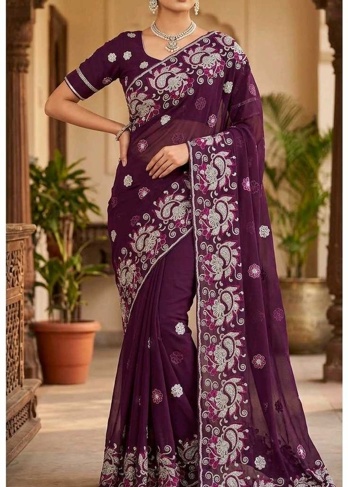 Elegant Purple Blouse with Silver Embellishment