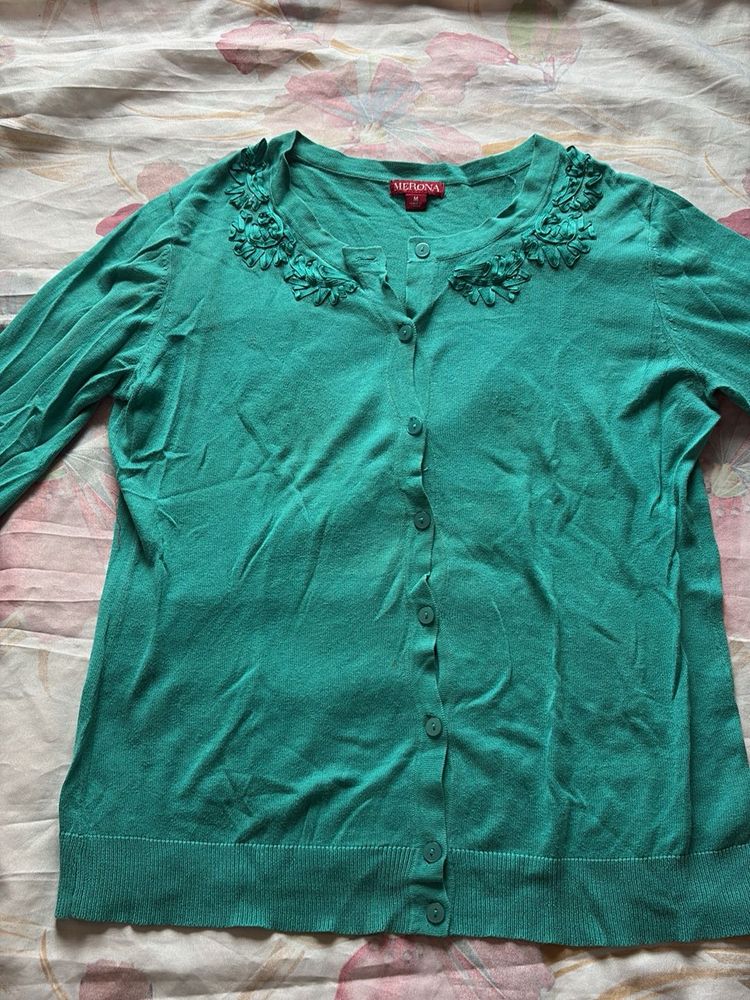 Green Button-Up Cardigan