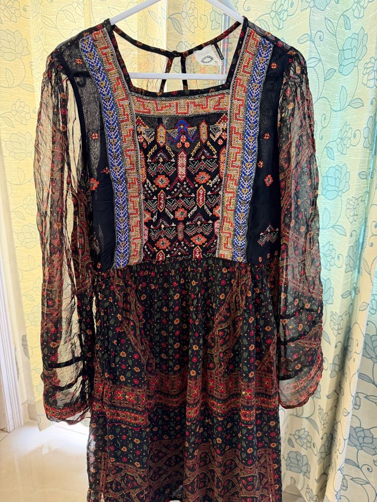 Boho Embroidered Sheer Dress