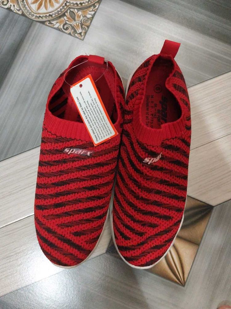 Red &amp; Black Striped Slip-On Shoes