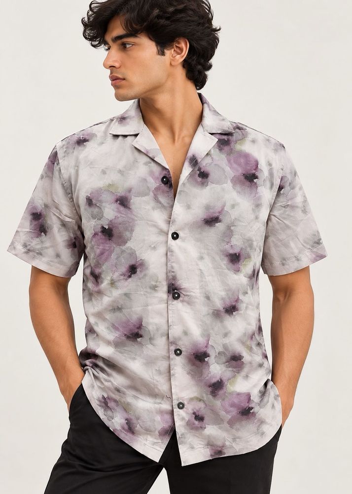Abstract Floral Print Short Sleeve Shirt