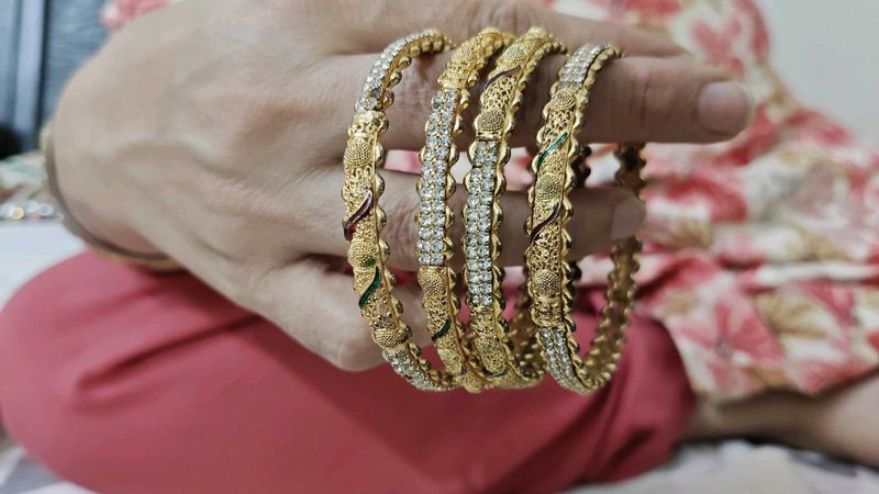 Set of 4 Gold Replica Bangles with Stones