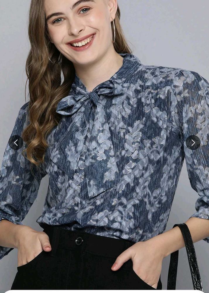 Floral Print Tie-Neck Blouse