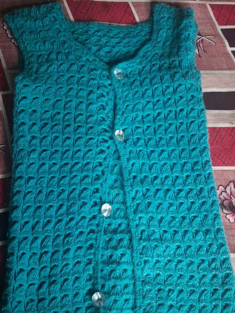 Teal Knitted Sleeveless Cardigan